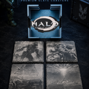 Halo Slate Coaster Set | Handmade Laser Engraved Set of 4